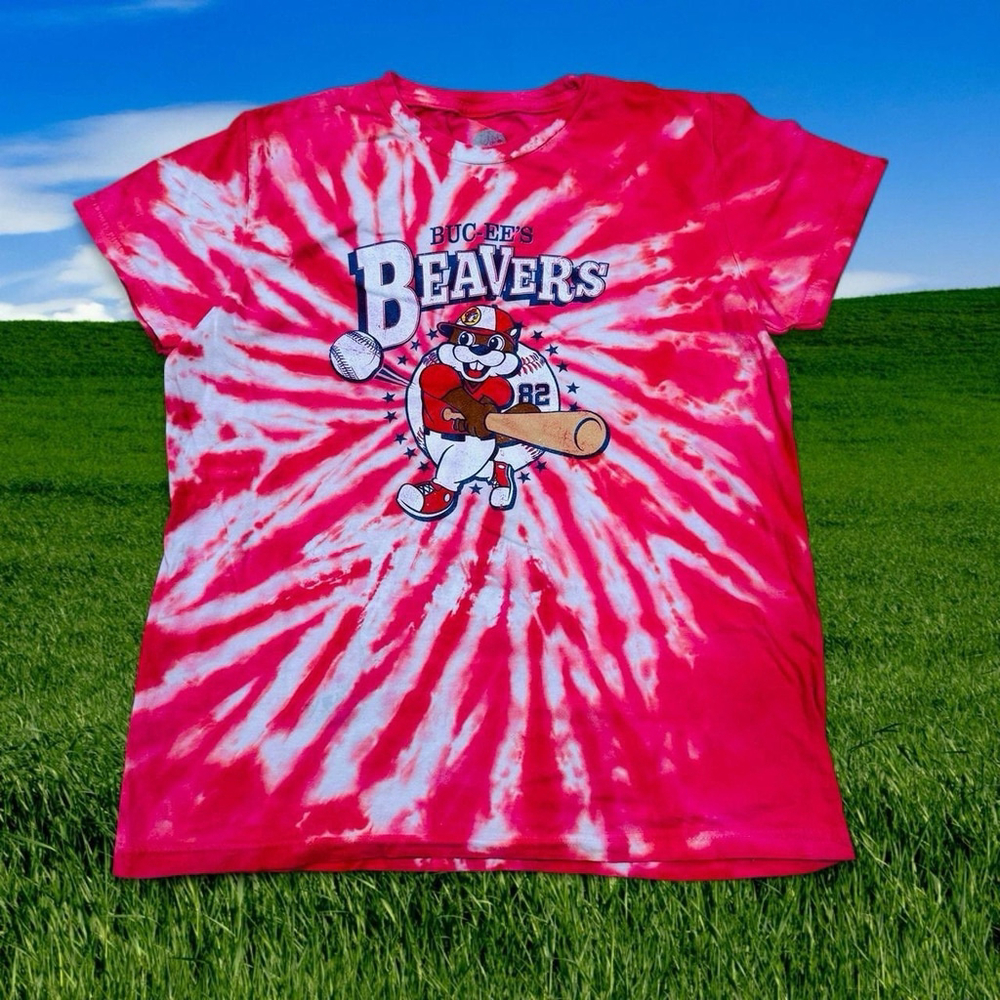 Buc-ee’s Beavers Baseball Tie Dye T-Shirt Youth Large Red White Kid Graphic Tee